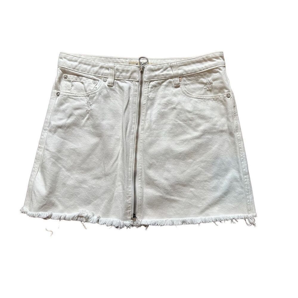 We The Free "Zip it Up" White Ripped Denim Skirt by Free People Sz‎ 29